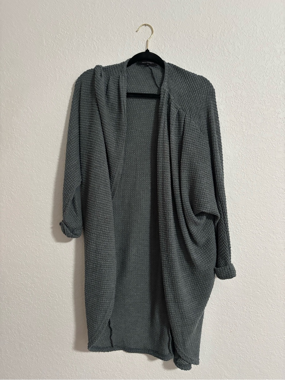 Blue/Gray Open-Front Waffle Knit Women's Sweater Cardigan
